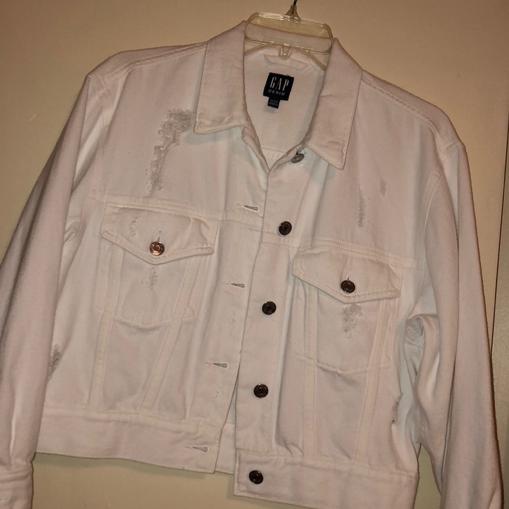Gap white distressed jean jacket